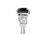 White gold Three-Stone Fancy Black Cushion Cut Diamond Ring with Pear Side Stones and Four-Prong Setting_5
