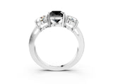 White gold Three-Stone Fancy Black Cushion Cut Diamond Ring with Round Side Stones, Classic Band, and Four-Prong Setting_15