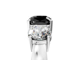 White gold Three-Stone Fancy Black Cushion Cut Diamond Ring with Round Side Stones, Classic Band, and Four-Prong Setting_17