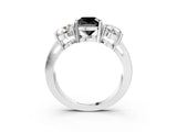 White gold Three-Stone Fancy Black Cushion Cut Diamond Ring with Round Side Stones, Classic Band, and Four-Prong Setting_27