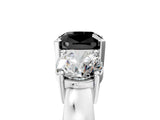 White gold Three-Stone Fancy Black Cushion Cut Diamond Ring with Round Side Stones, Classic Band, and Four-Prong Setting_29