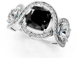 White gold Three-Stone Fancy Black Cushion Cut Diamond Wave Pave Band with Prong Setting_7