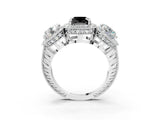 White gold Three-Stone Fancy Black Cushion Cut Halo Diamond Milgrain Band with Four-Prong Setting_3