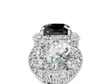 White gold Three-Stone Fancy Black Cushion Cut Halo Diamond Milgrain Band with Four-Prong Setting_5