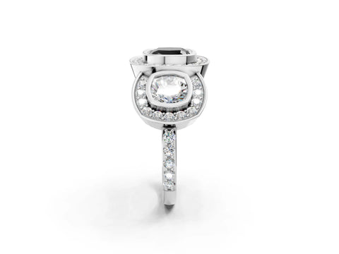 White gold Three-Stone Fancy Black Cushion Cut Halo Pavé Diamond Ring_14