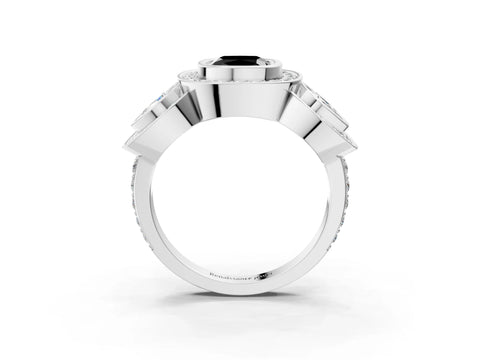 White gold Three-Stone Fancy Black Cushion Cut Halo Pavé Diamond Ring_15