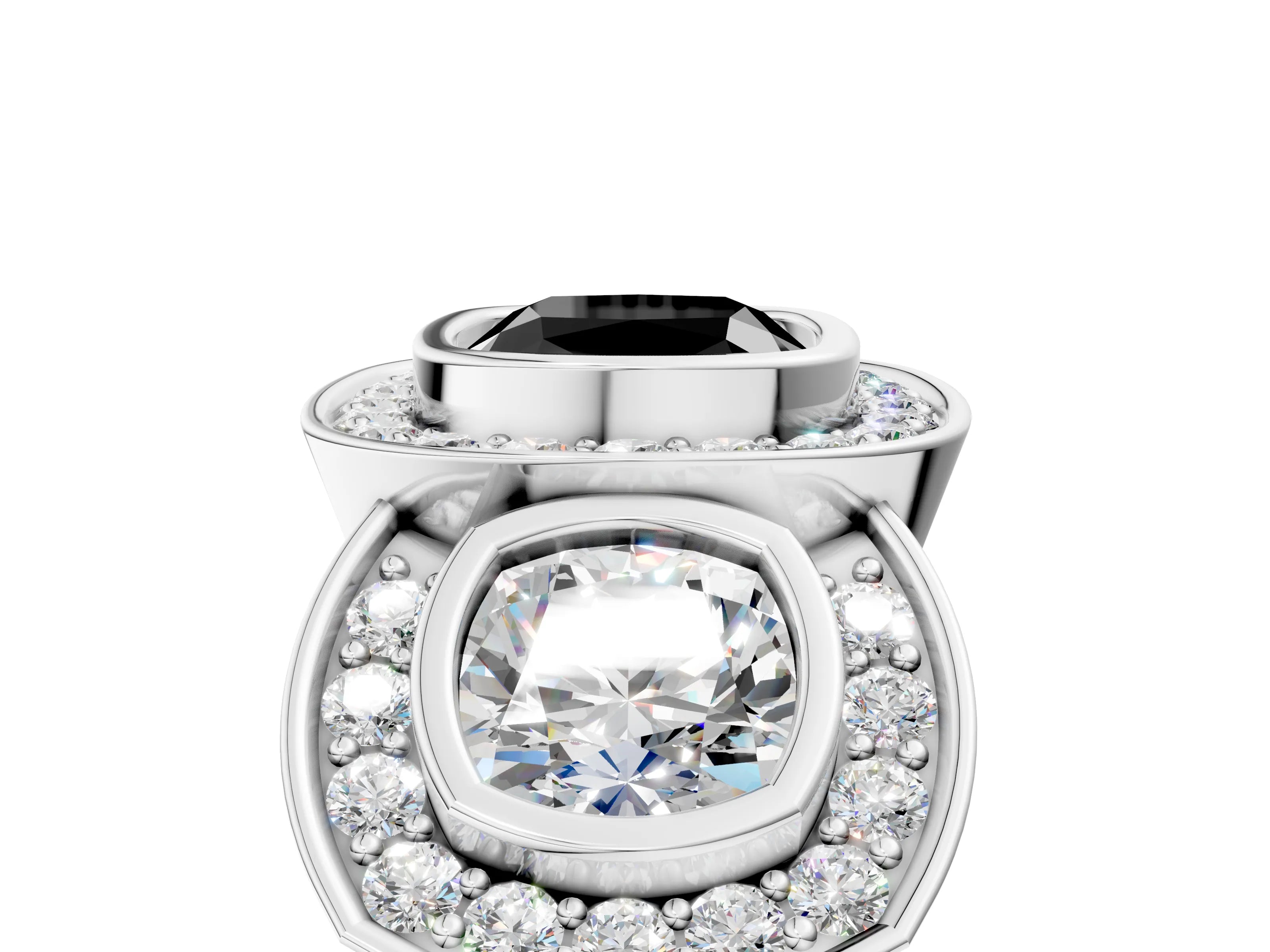 White gold Three-Stone Fancy Black Cushion Cut Halo Pavé Diamond Ring_17
