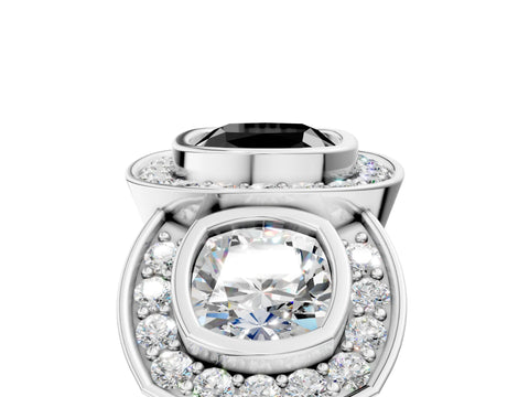 White gold Three-Stone Fancy Black Cushion Cut Halo Pavé Diamond Ring_17