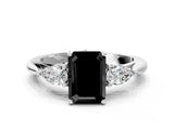 White gold Three-Stone Fancy Black Emerald Cut Brilliant Diamond Solitaire Ring with Tapered Band and Four-Prong Setting_19