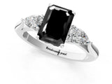 White gold Three-Stone Fancy Black Emerald Cut Brilliant Diamond Solitaire Ring with Tapered Band and Four-Prong Setting_20