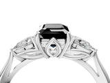 White gold Three-Stone Fancy Black Emerald Cut Brilliant Diamond Solitaire Ring with Tapered Band and Four-Prong Setting_23