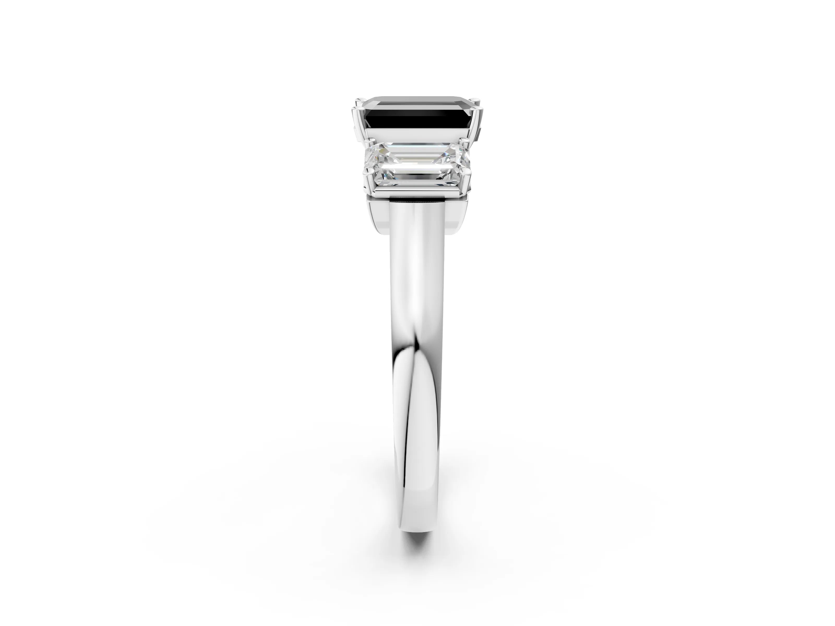 White gold Three-Stone Fancy Black Emerald Cut Brilliant Diamond Trellis Ring with Comfort Fit Band_14