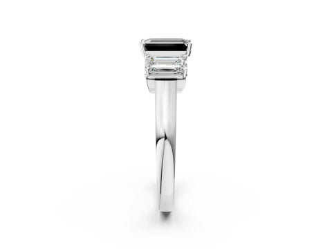 White gold Three-Stone Fancy Black Emerald Cut Brilliant Diamond Trellis Ring with Comfort Fit Band_14