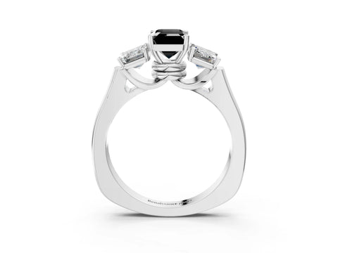 White gold Three-Stone Fancy Black Emerald Cut Brilliant Diamond Trellis Ring with Comfort Fit Band_15