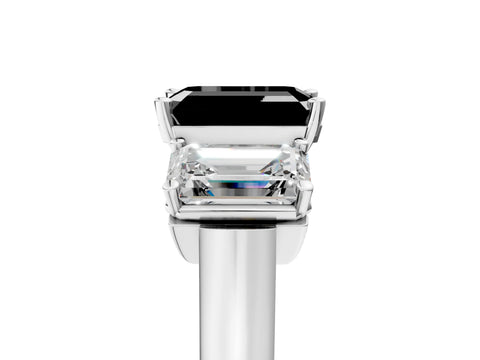 White gold Three-Stone Fancy Black Emerald Cut Brilliant Diamond Trellis Ring with Comfort Fit Band_17