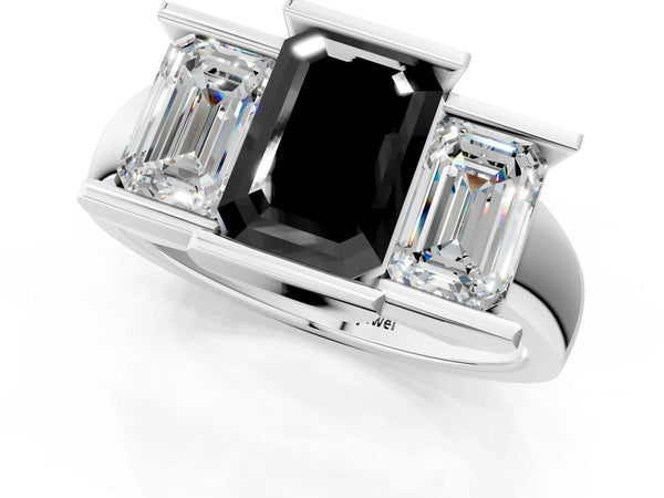 Platinum Emerald Cut Channel Set Three Stone Engagement Ring Setting for Black Center