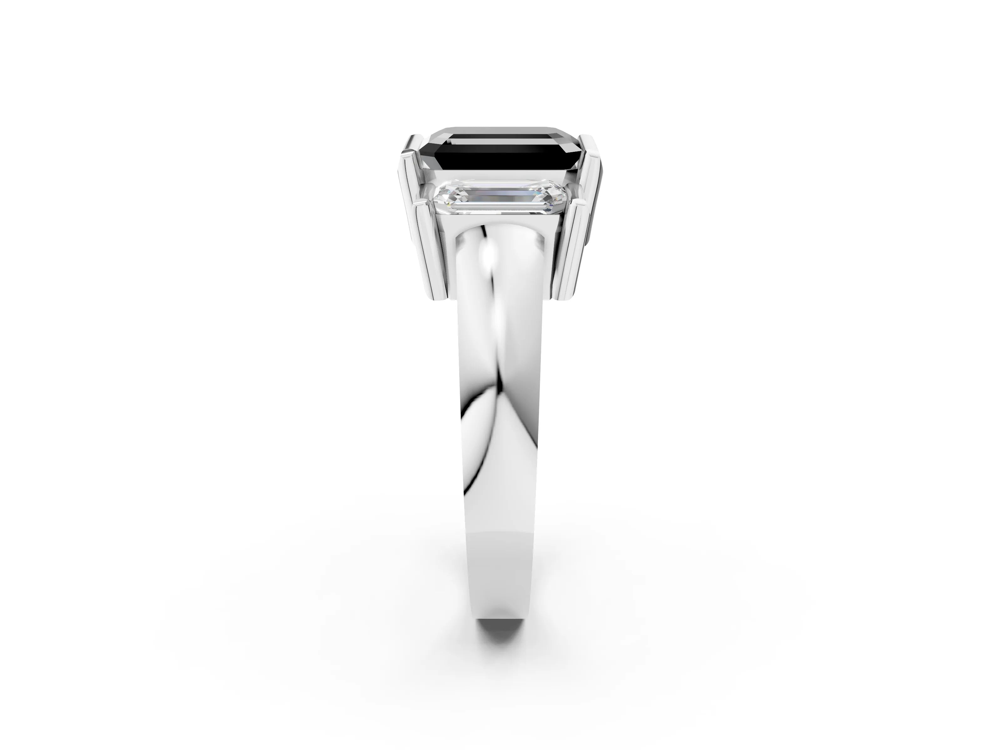 White gold Three Stone Fancy Black Emerald Cut Cut Channel Set Diamond Ring_26