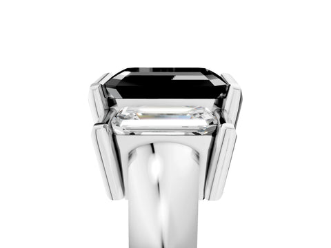 White gold Three Stone Fancy Black Emerald Cut Cut Channel Set Diamond Ring_29