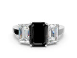 White gold Three-Stone Fancy Black Emerald Cut Cut Diamond Engagement Ring with Flat Band and Four-Prong Setting_12