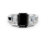 White gold Three-Stone Fancy Black Emerald Cut Cut Diamond Engagement Ring with Flat Band and Four-Prong Setting_12