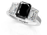 White gold Three-Stone Fancy Black Emerald Cut Cut Diamond Engagement Ring with Flat Band and Four-Prong Setting_13