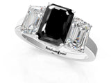 White gold Three-Stone Fancy Black Emerald Cut Cut Diamond Engagement Ring with Flat Band and Four-Prong Setting_13