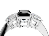 White gold Three-Stone Fancy Black Emerald Cut Cut Diamond Engagement Ring with Flat Band and Four-Prong Setting_16