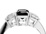 White gold Three-Stone Fancy Black Emerald Cut Cut Diamond Engagement Ring with Flat Band and Four-Prong Setting_16