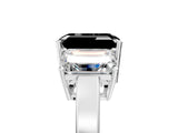 White gold Three-Stone Fancy Black Emerald Cut Cut Diamond Engagement Ring with Flat Band and Four-Prong Setting_17
