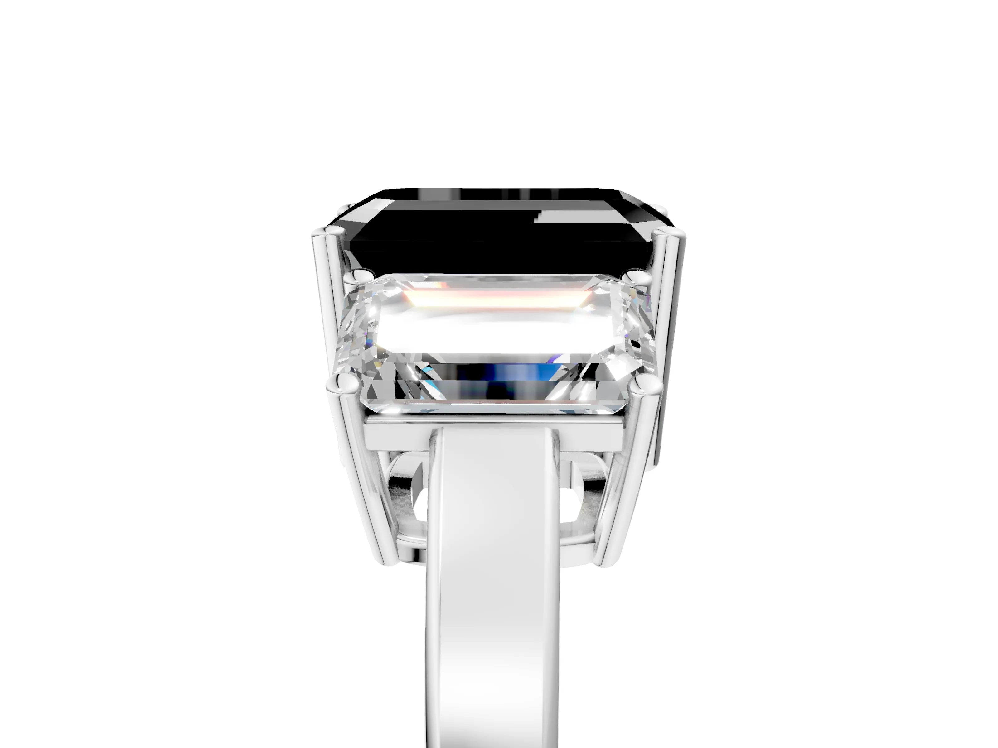 White gold Three-Stone Fancy Black Emerald Cut Cut Diamond Engagement Ring with Flat Band and Four-Prong Setting_17