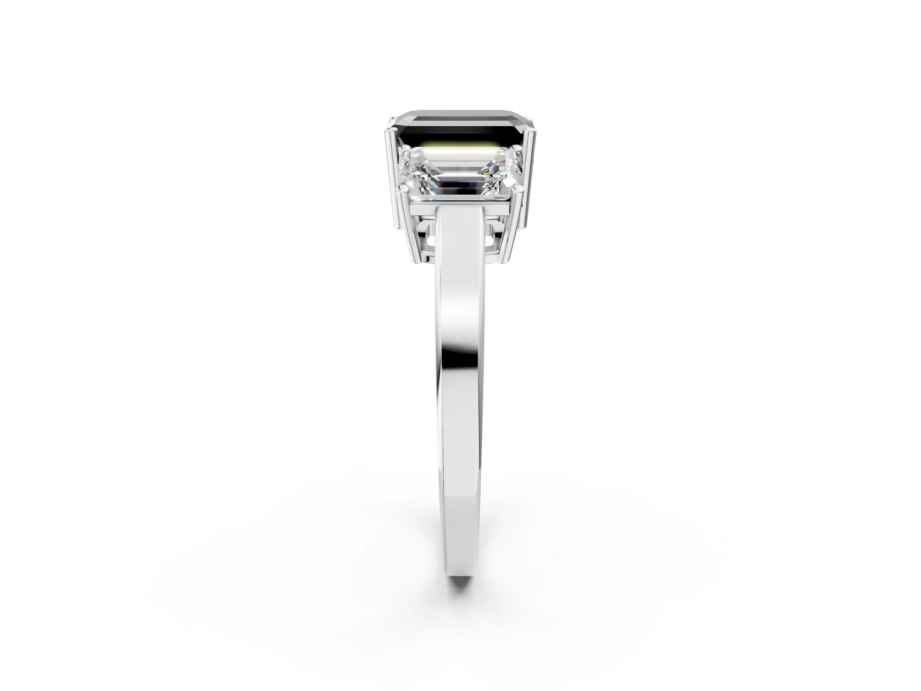 White gold Three-Stone Fancy Black Emerald Cut Cut Diamond Engagement Ring with Flat Band and Four-Prong Setting_2