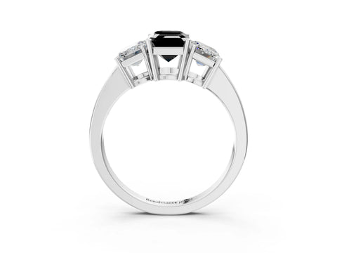 White gold Three-Stone Fancy Black Emerald Cut Cut Diamond Engagement Ring with Flat Band and Four-Prong Setting_3