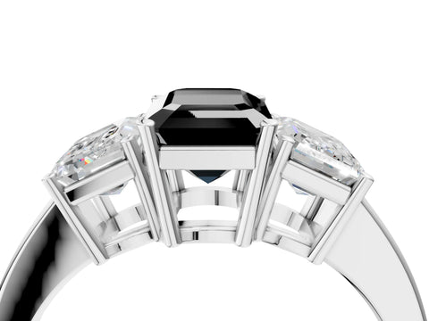 White gold Three-Stone Fancy Black Emerald Cut Cut Diamond Engagement Ring with Flat Band and Four-Prong Setting_4