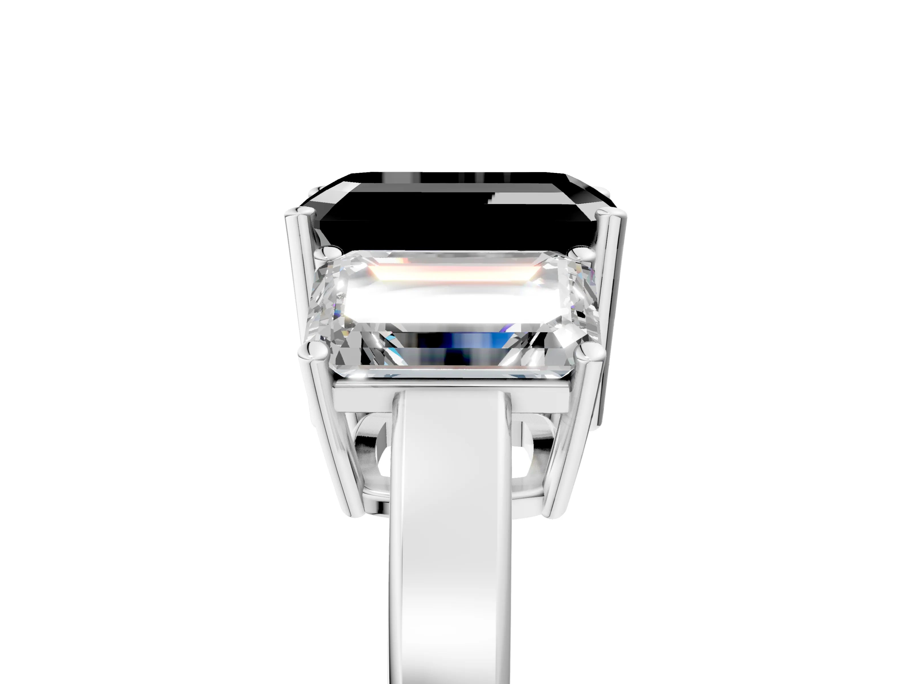 White gold Three-Stone Fancy Black Emerald Cut Cut Diamond Engagement Ring with Flat Band and Four-Prong Setting_5