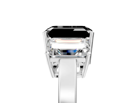 White gold Three-Stone Fancy Black Emerald Cut Cut Diamond Engagement Ring with Flat Band and Four-Prong Setting_5