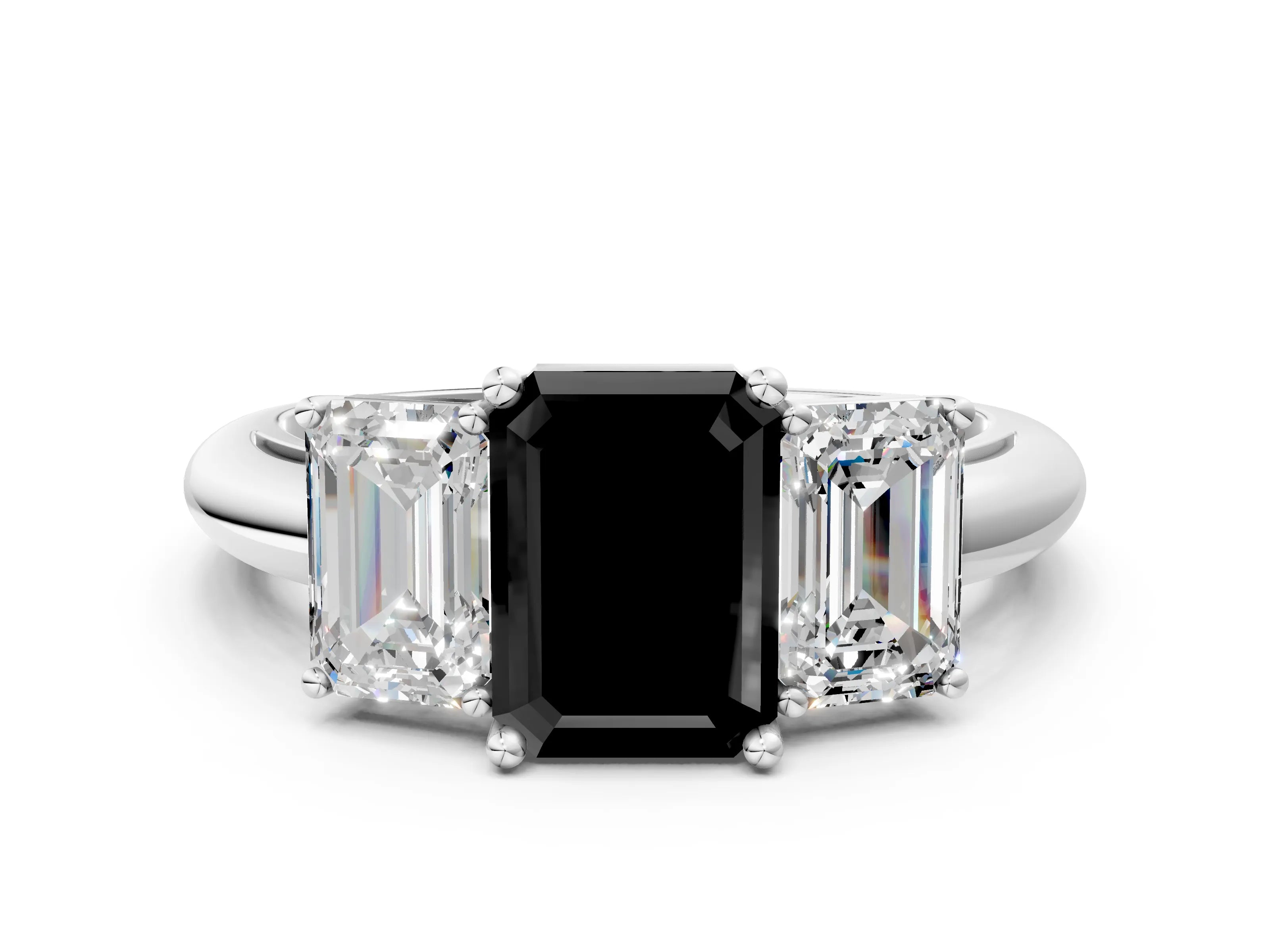 White gold Three-Stone Fancy Black Emerald Cut Cut Diamond Engagement Ring with Prong Setting on a White Gold Band_12