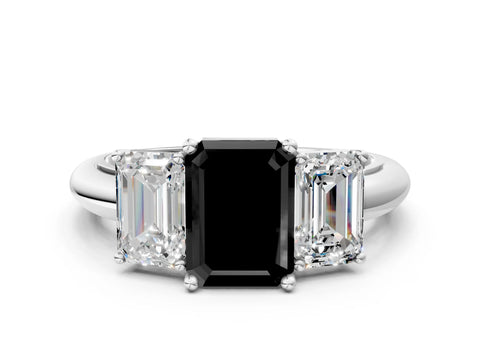 White gold Three-Stone Fancy Black Emerald Cut Cut Diamond Engagement Ring with Prong Setting on a White Gold Band_12