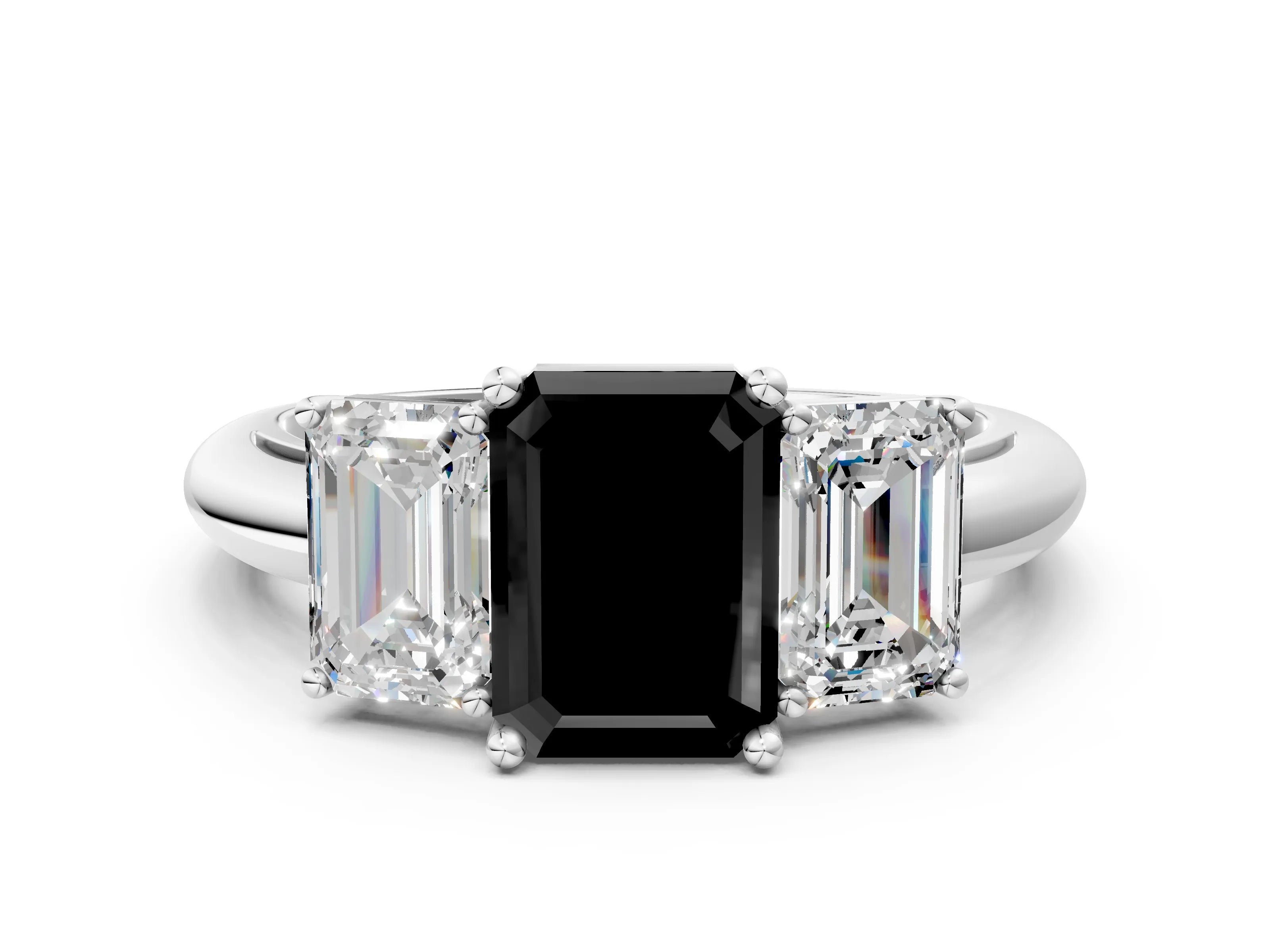 White gold Three-Stone Fancy Black Emerald Cut Cut Diamond Engagement Ring with Prong Setting on a White Gold Band_12
