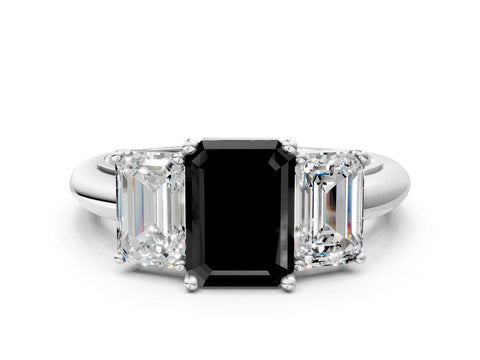 White gold Three-Stone Fancy Black Emerald Cut Cut Diamond Engagement Ring with Prong Setting on a White Gold Band_12