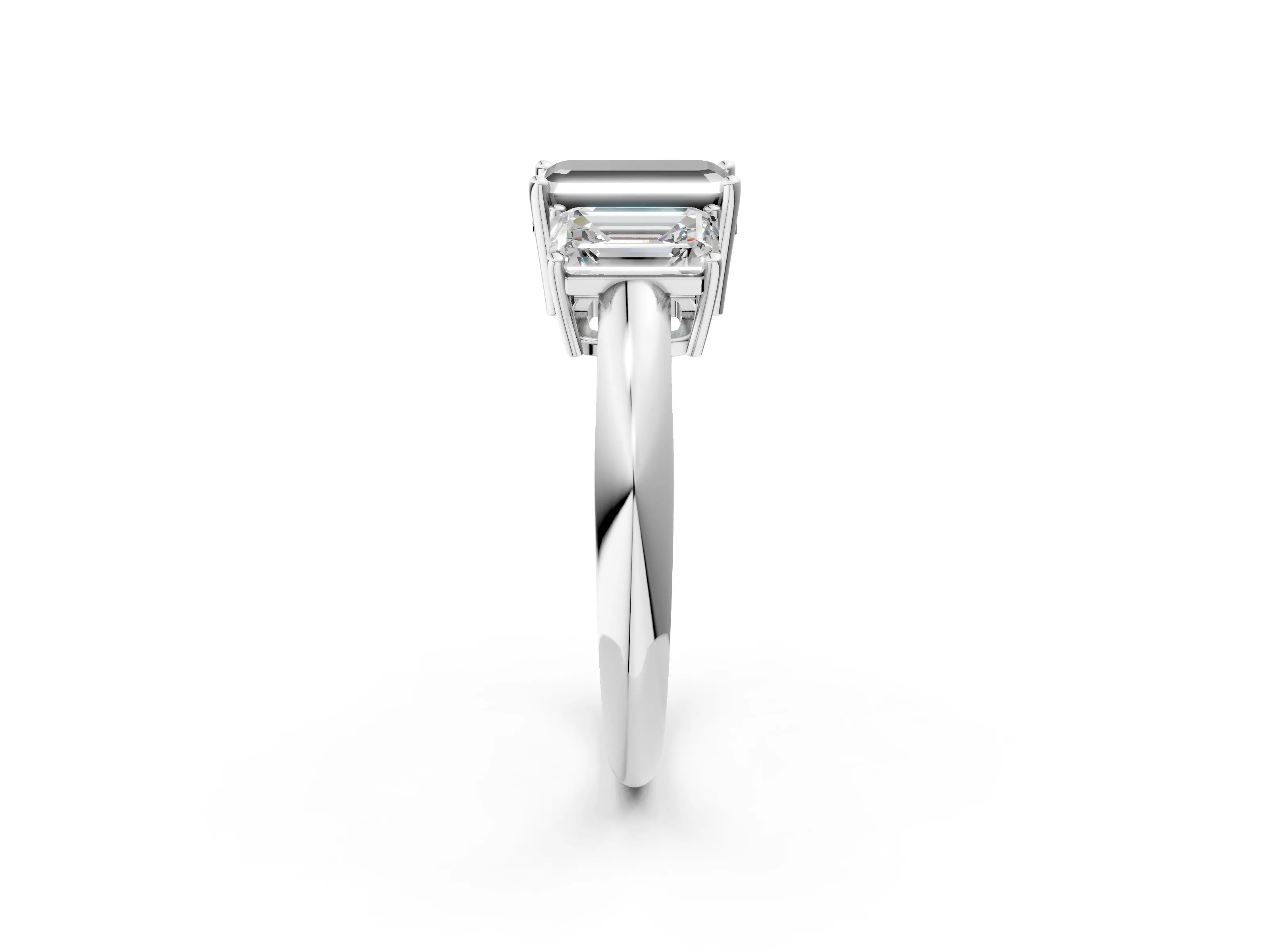 White gold Three-Stone Fancy Black Emerald Cut Cut Diamond Engagement Ring with Prong Setting on a White Gold Band_14