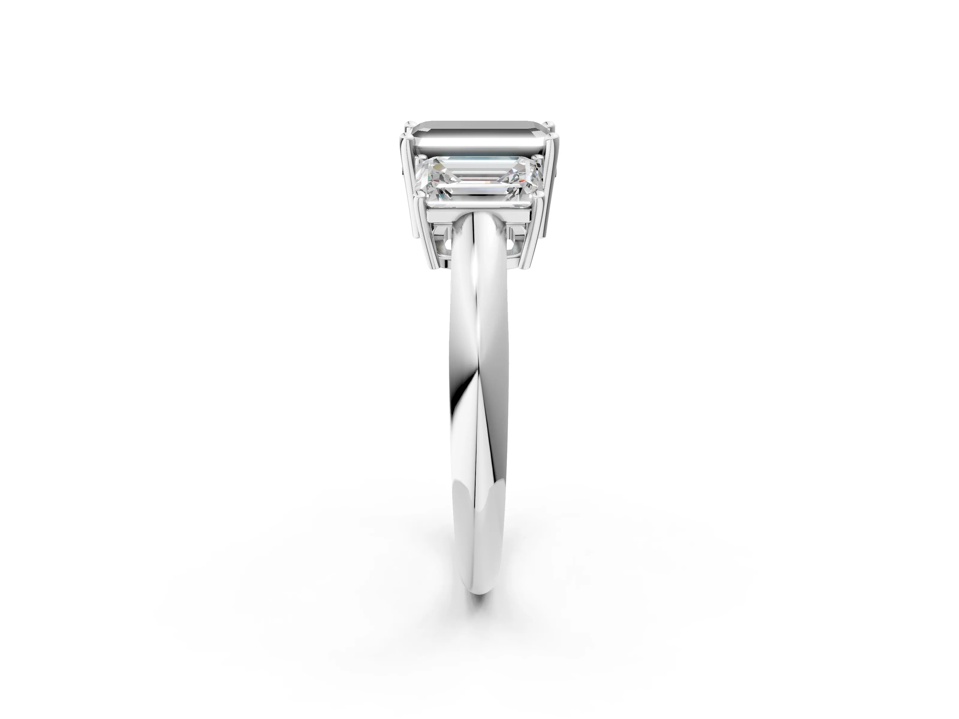 White gold Three-Stone Fancy Black Emerald Cut Cut Diamond Engagement Ring with Prong Setting on a White Gold Band_14