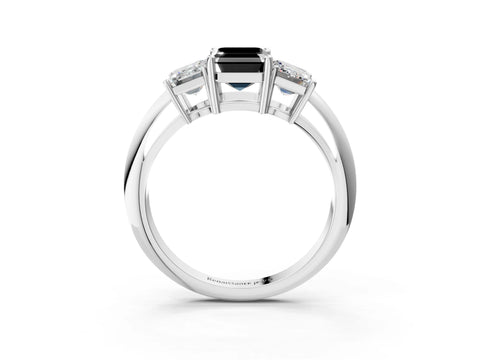 White gold Three-Stone Fancy Black Emerald Cut Cut Diamond Engagement Ring with Prong Setting on a White Gold Band_15