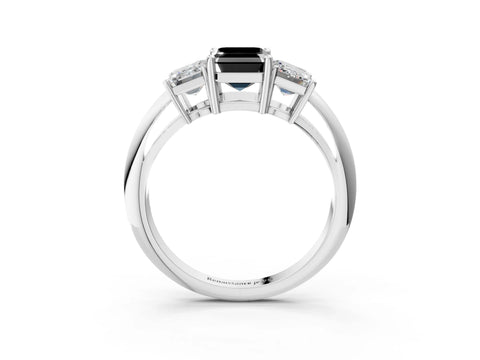 White gold Three-Stone Fancy Black Emerald Cut Cut Diamond Engagement Ring with Prong Setting on a White Gold Band_15