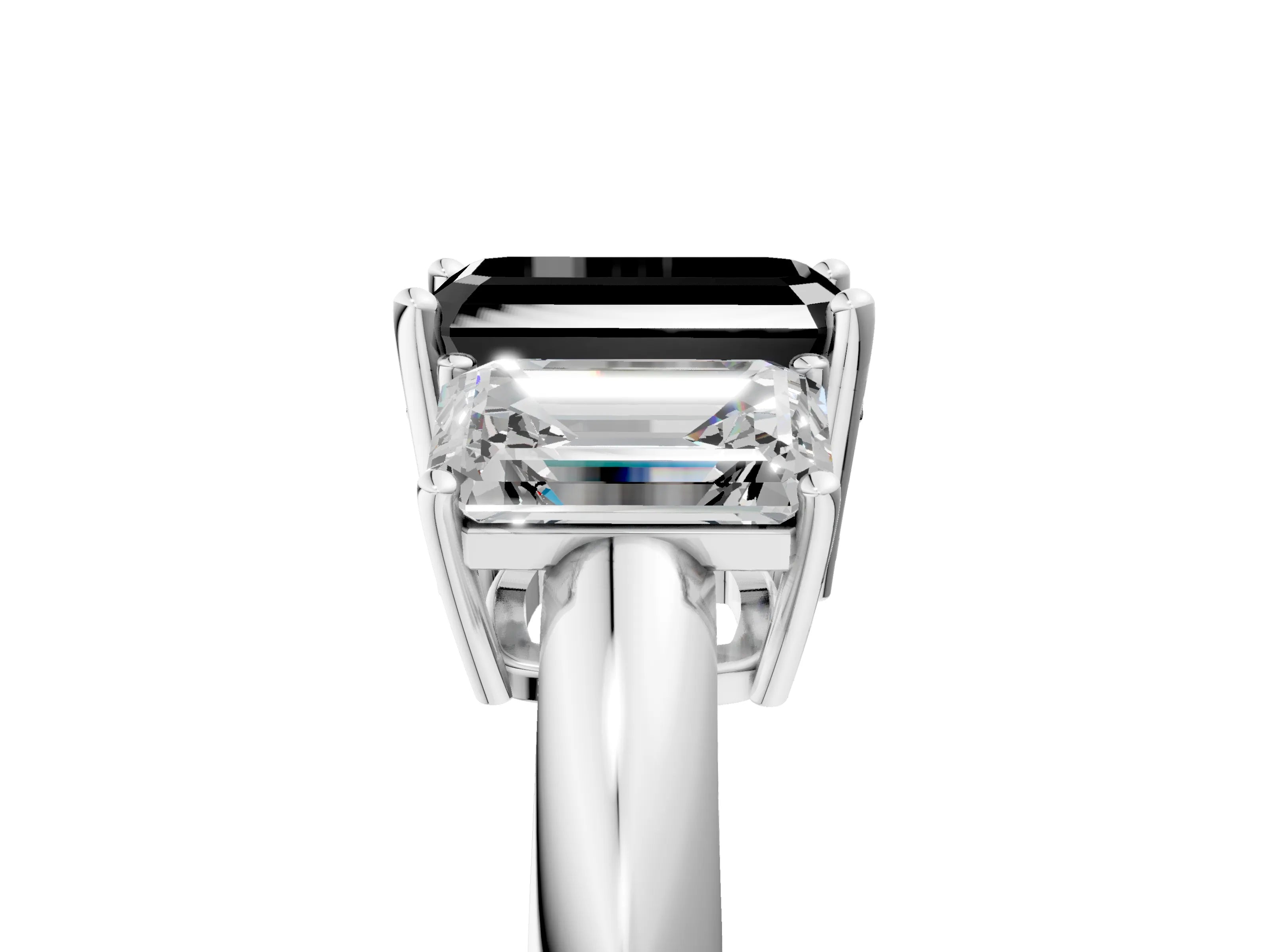 White gold Three-Stone Fancy Black Emerald Cut Cut Diamond Engagement Ring with Prong Setting on a White Gold Band_17