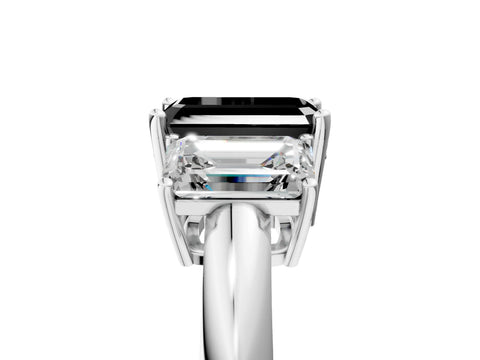 White gold Three-Stone Fancy Black Emerald Cut Cut Diamond Engagement Ring with Prong Setting on a White Gold Band_17