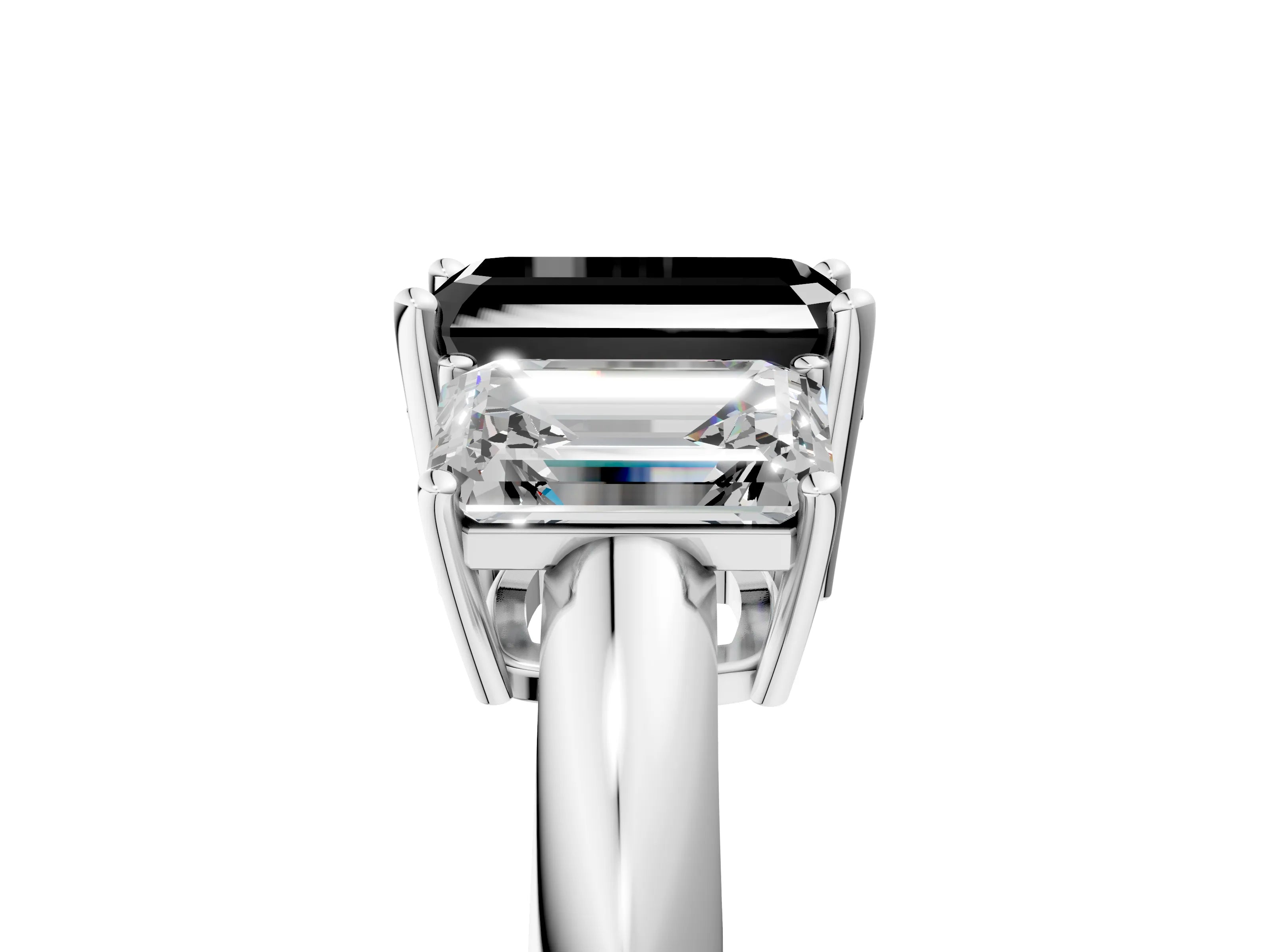 White gold Three-Stone Fancy Black Emerald Cut Cut Diamond Engagement Ring with Prong Setting on a White Gold Band_17