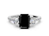 White gold Three-Stone Fancy Black Emerald Cut Cut Diamond Pavé Band with Prong Setting_27