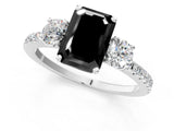 White gold Three-Stone Fancy Black Emerald Cut Cut Diamond Pavé Band with Prong Setting_28