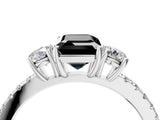 White gold Three-Stone Fancy Black Emerald Cut Cut Diamond Pavé Band with Prong Setting_31