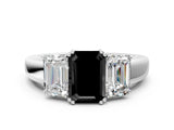White gold Three-Stone Fancy Black Emerald Cut Cut Diamond Ring with Channel Set Band and Four-Prong Setting_25
